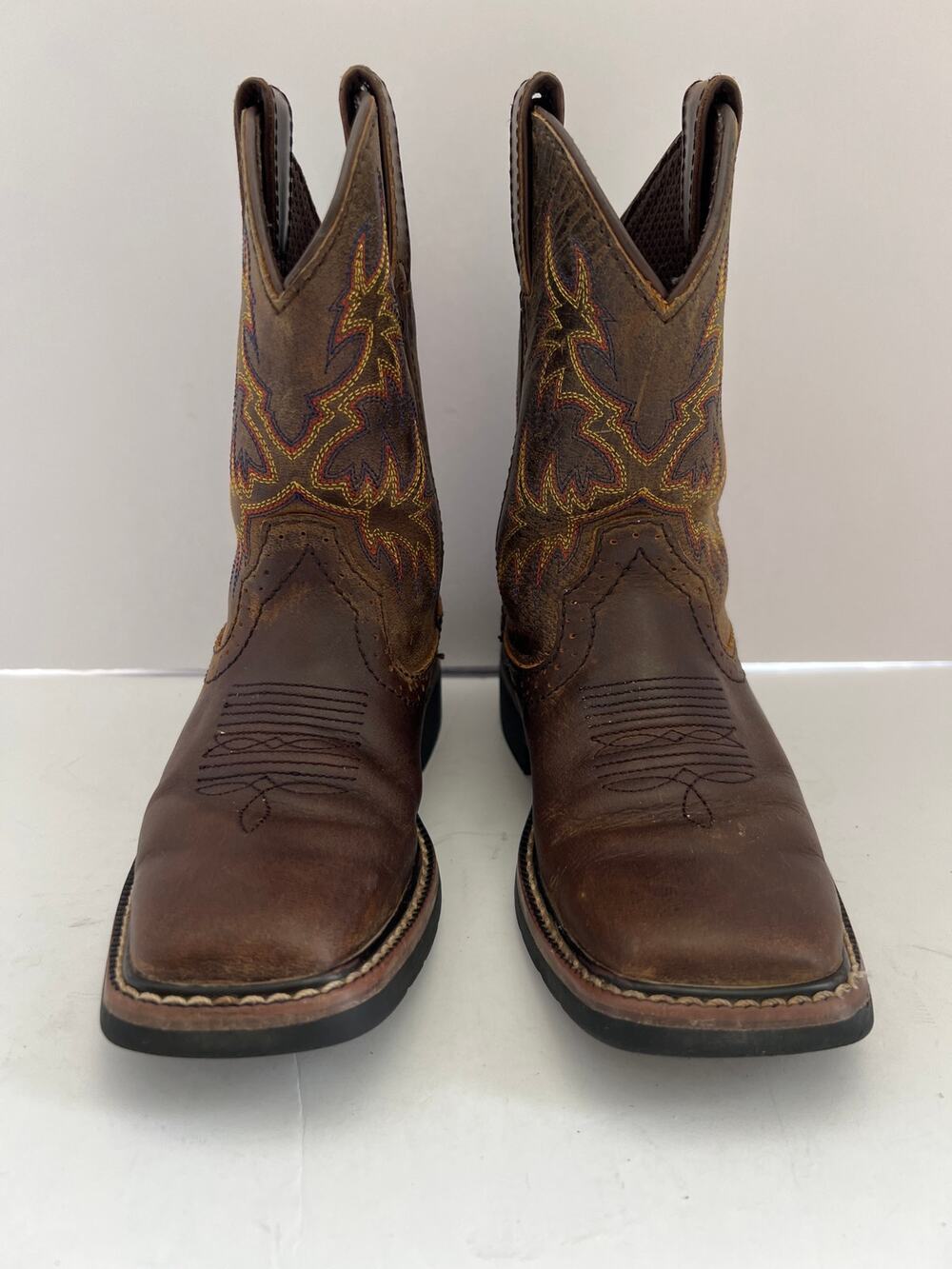 Justin Kids Cattleman Tan Water Buffalo Leather Western Cowboy Boots Size 12D